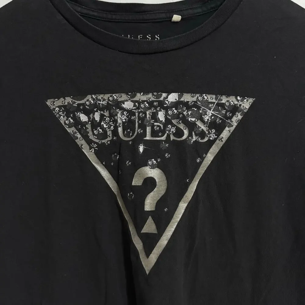 Men's Large GUESS Grunge T-Shirt Streetwear Black Basic Tee - Picture 4 of 4